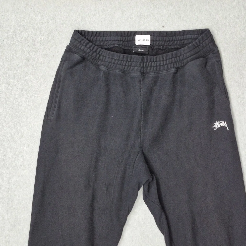Stussy Men Activewear Pants M Black Embroidered Sweatpants Fleece READ